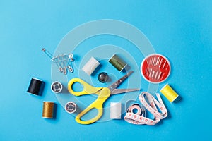 Colorful Thread Spools Tailor Equipment Copy Space