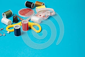 Colorful Thread Spools Tailor Equipment Copy Space