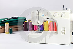 Colorful threads are used in sewing machine.