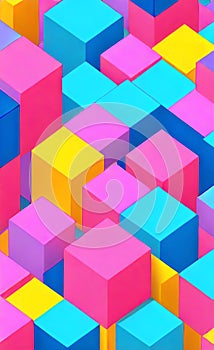 Colorful three dimensional cube background texture. a wall with colorful squares. Colorful square pattern as panorama background.