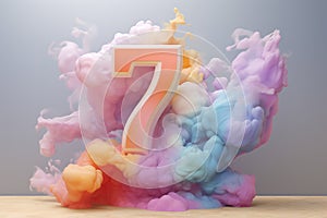 Colorful three dimensional number seven. Playful symbol 7. Invitation for a seventh birthday party or business