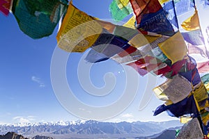 The colorful tibetan prayer flags at Leh, Ladakh, India