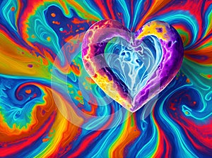 Colorful tie dye rainbow heart background