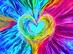 Colorful tie dye rainbow heart background