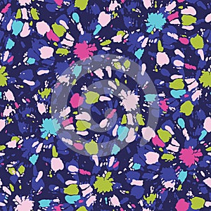 Colorful Tie-Dye Shibori Sunburst Circles on Indigo Background Vector Seamless Pattern