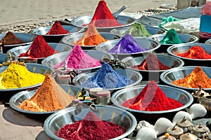 Colorful tika powders on indian market