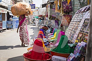 Colorful tika powders on indian market, India , Asia