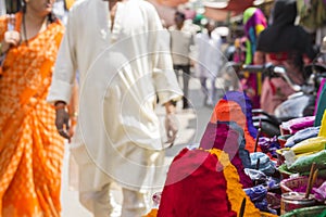 Colorful tika powders on indian market, India , Asia