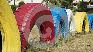 Colorful tire fence