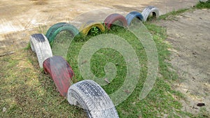 Colorful Tire toy Recycle in school playground