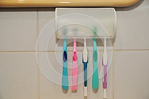 Colorful toothbrush hang on plastic packege