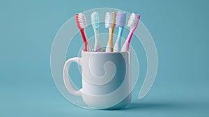 Colorful Toothbrushes in Cup. AI generated