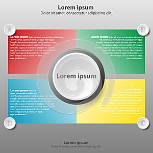 Colorful topics with 3d paper circle in center background for website presentation cover poster design infographic