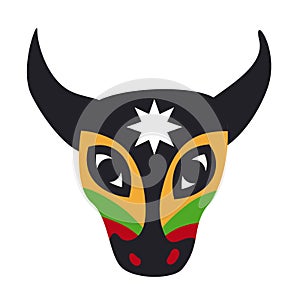 Colorful Torito mask for dance performance during Barranquilla`s Carnival, Vector illustration