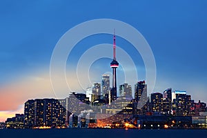 Colorful Toronto, Canada skyline at dusk