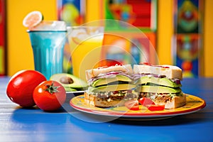 colorful tortas with avocado, tomato, and onion slices