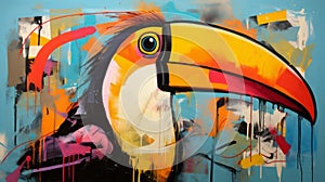 Colorful Toucan Painting In Edgy Street Art Style