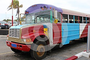 Colorful tour bus in Aruba,