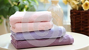 Colorful Towels And Flowers: A Vibrant Display Of Softness And Elegance