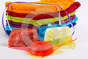 Colorful towels with handmade soap