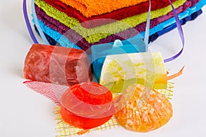 Colorful towels with handmade soap