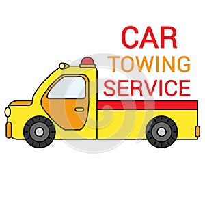 Colorful towing truck for transportation emergency cars. Illustration isolated on white background