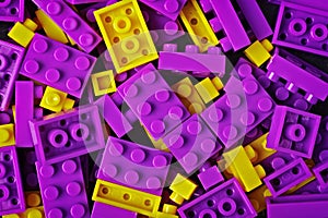 Colorful toy bricks, seen directly above.