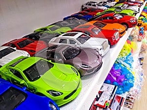a colorful toy cars inside a store