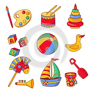 Colorful toy icons vector set