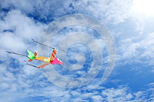 The colorful toy plane with blue sky