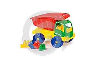 Colorful toy truck  on white background