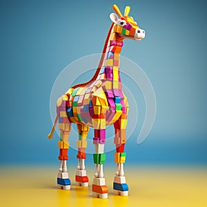 Colorful Toycore Giraffe: A Bold And Busy 3d Lego Creation