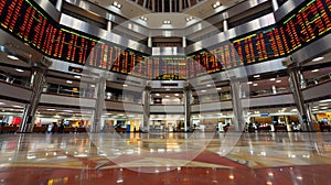 Colorful Trading Floor in Stock Market Building