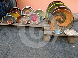Colorful traditional African baskets