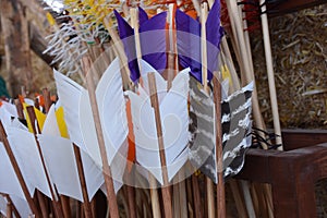 Colorful traditional arrows and arrowheads