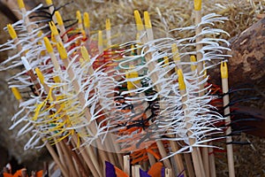 Colorful traditional arrows and arrowheads