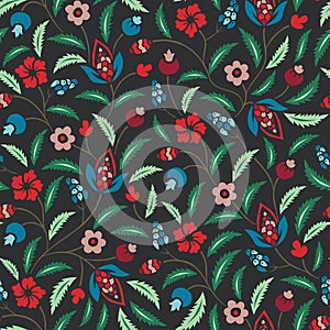 Colorful Traditional Chintz Floral Vector Seamless Pattern. Bright Classic Background