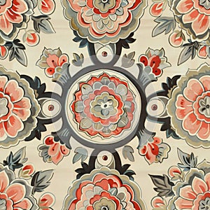 Colorful Traditional Floral Ceramic Tile Design