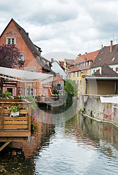 Colorful traditional french houses and a small