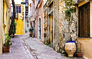 Old streets of Chania,Crete island,Greece. photo