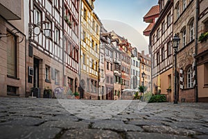 Colorful traditional Half-timbered buildings at Weissgerbergasse street - Nuremberg, Bavaria, Germany