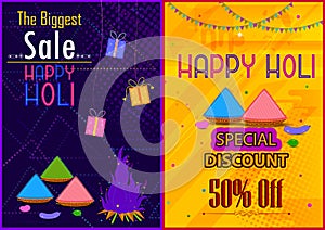 Colorful Traditional Holi Shopping Discount Offer Advertisement background for festival of colors of India