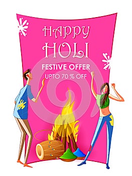 Colorful Traditional Holi Shopping Discount Offer Advertisement background for festival of colors of India