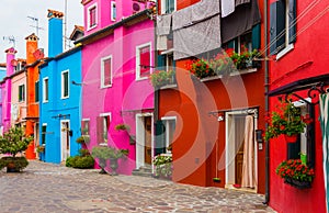 Colorful traditional houses in the Burano. BURANO ISLAND, VENICE