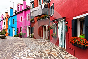 Colorful traditional houses in the Burano. BURANO ISLAND, VENICE