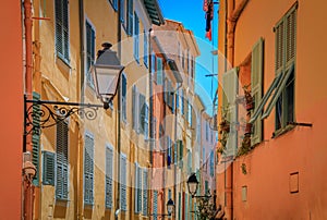 Colorful traditional houses in the old town of Menton on the French Riviera