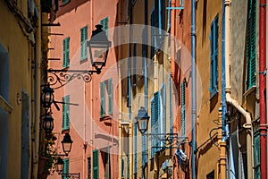 Colorful traditional houses in the old town of Menton on the French Riviera