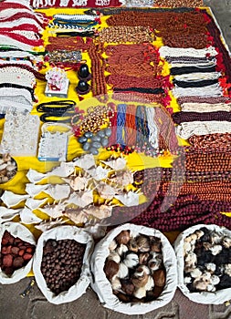 colorful traditional indian trinkets jewelry sold at weekly market in Varanasi (Banaras), Uttar Pradesh ( India