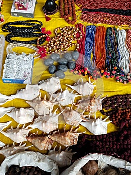 colorful traditional indian trinkets jewelry sold at weekly market in Varanasi (Banaras), Uttar Pradesh ( India