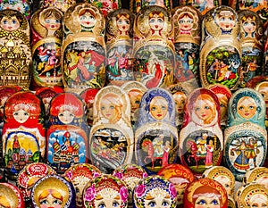 Colorful traditional matryoshka dolls, Moscow, Russia